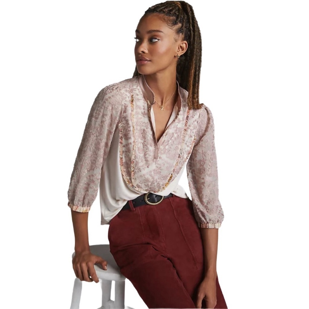 Anthropologie NWT Ruffled Embroidered Lace Blouse, size Medium